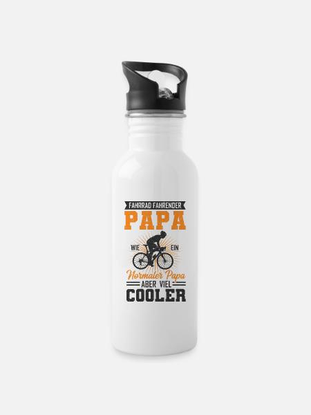 Fahrrad Papa - Trinkflasche mit integriertem Trinkhalm - Weiß