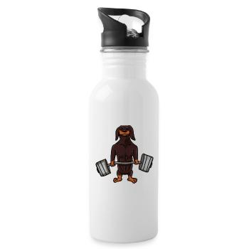 Dachshund bodybuilding gift for Dachshund owners - Water bottle with straw - white - Right