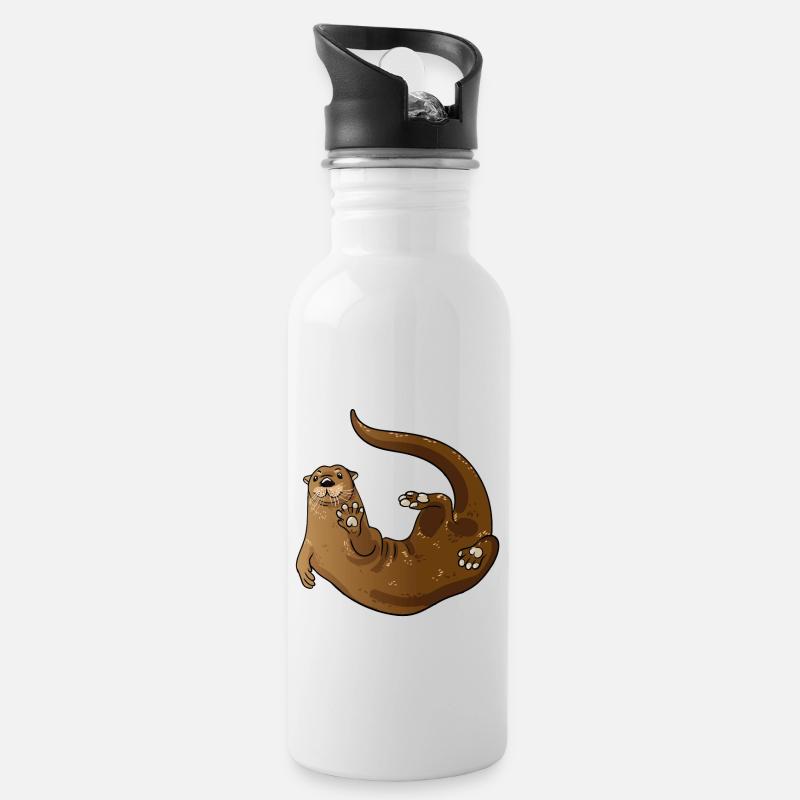 Otter - Water bottle with straw - white
