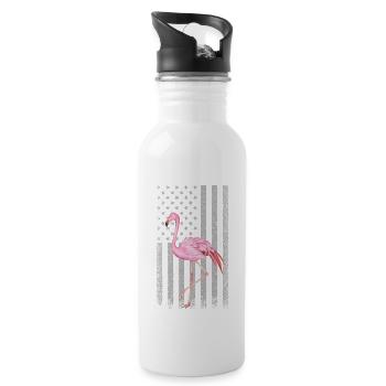 Funny Pink Flamingo Independence Day USA American - Water bottle with straw - white - Right