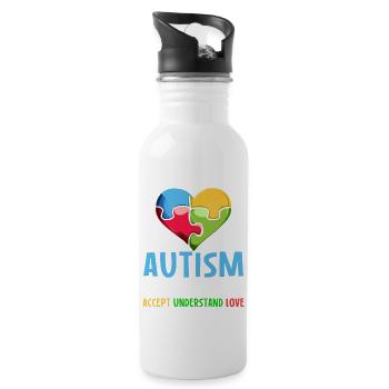 Autism Awareness Accept understand love - Water bottle with straw - white - Right