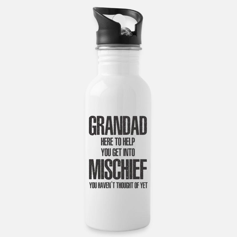 Grandad Here To Help You Get Into Mischief - Water bottle with straw - white