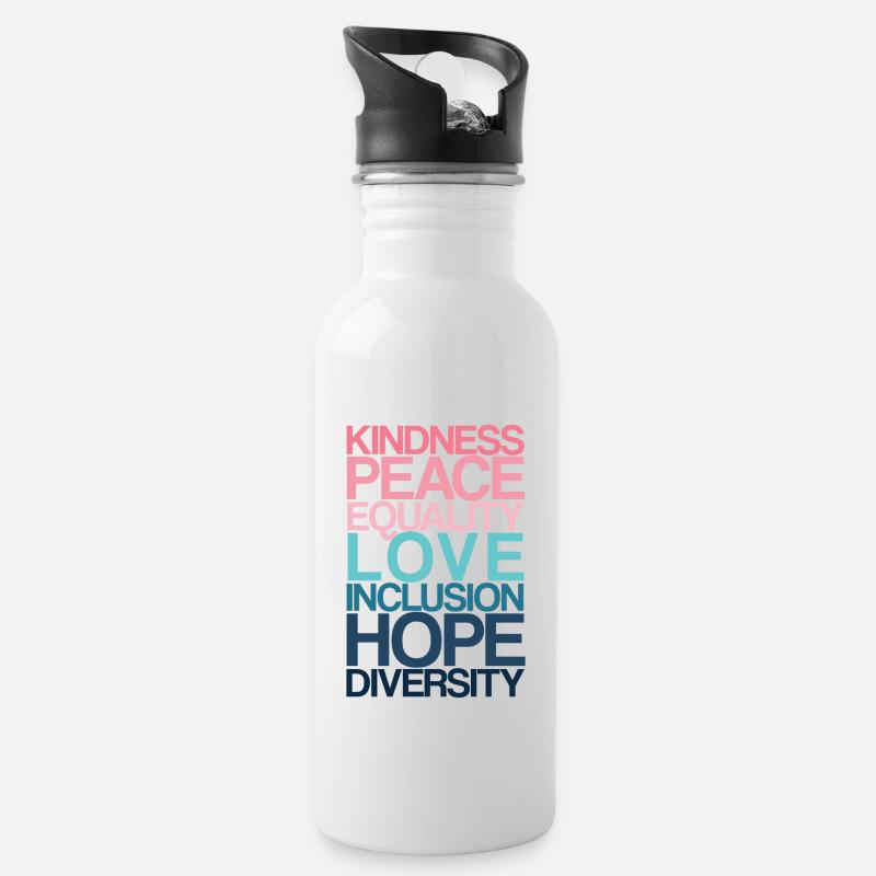 Kindness Peace Equality LOVE - Trinkflasche mit integriertem Trinkhalm - Weiß