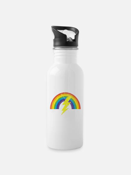 cooler Regenbogen Blitz distressed LGBTQ Geschenk - Trinkflasche mit integriertem Trinkhalm - Weiß