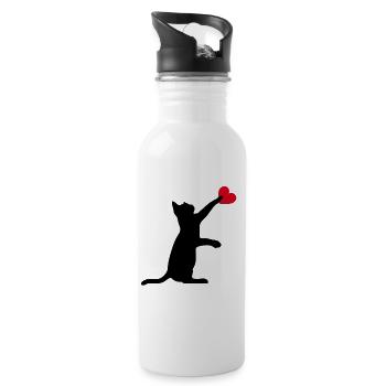 Cat Kitten Plays Heart Men Women Children - Water bottle with straw - white - Right