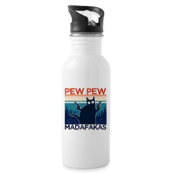 pew pew funny cat lustige katze geschenkidee - Trinkflasche mit integriertem Trinkhalm - Weiß - Rechts