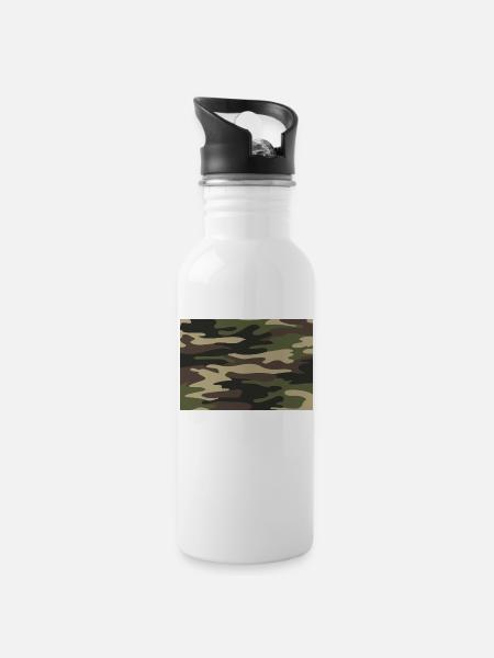 Armee Tarnung - Trinkflasche mit integriertem Trinkhalm - Weiß