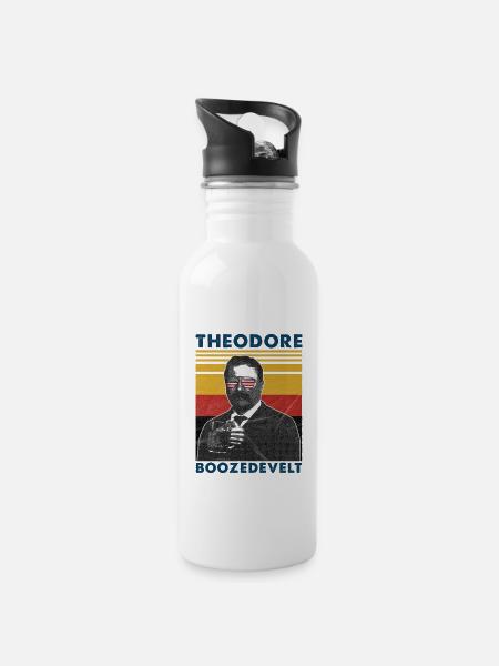 Theodore Boozedevelt - Trinkflasche mit integriertem Trinkhalm - Weiß