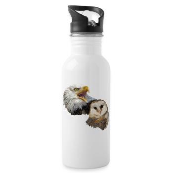 Barn Owl and American Pigago - Water bottle with straw - white - Right