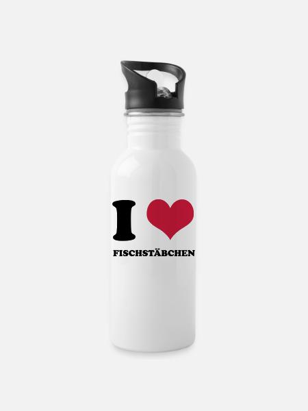 I Love Fischstäbchen - Trinkflasche mit integriertem Trinkhalm - Weiß