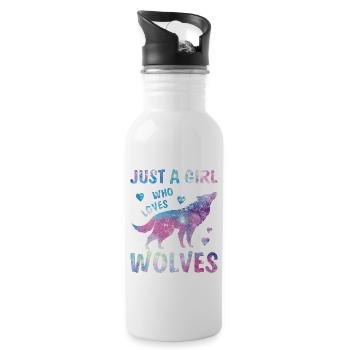 Mädchen, das Wölfe Aquarell-Liebhaber niedlich sternenklar liebt - Trinkflasche mit integriertem Trinkhalm - Weiß - Rechts