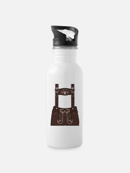 2020 Lederhose Ersatz Kleidung - Trinkflasche mit integriertem Trinkhalm - Weiß