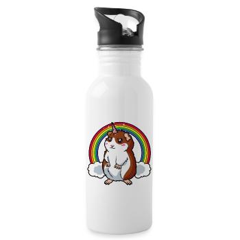 Unicorn Guinea Pig Rainbow - Water bottle with straw - white - Right