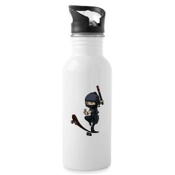 Ninja Skater Geschenk für Ninja & Skate Freunde - Trinkflasche mit integriertem Trinkhalm - Weiß - Rechts