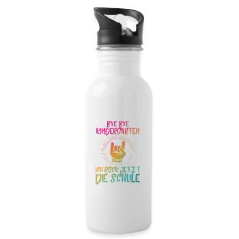 Lustiges Shirt zur Einschulung, Erste Klasse - Trinkflasche mit integriertem Trinkhalm - Weiß - Rechts