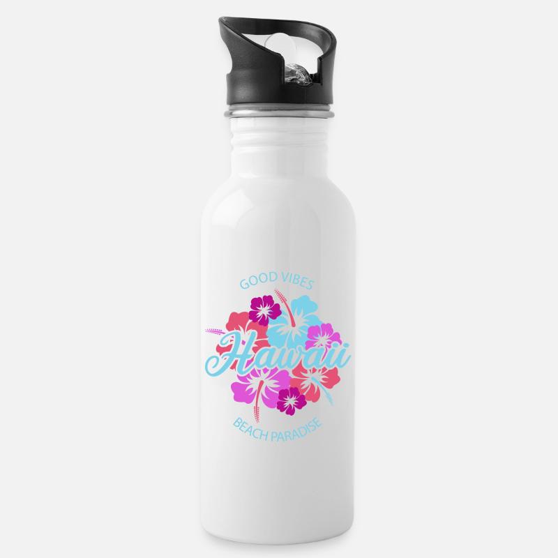 Hawaii Good Vibes Beach Paradise - Trinkflasche mit integriertem Trinkhalm - Weiß