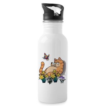 Nature Cat Summer Holiday Break Flowers Naturefriend - Water bottle with straw - white - Right