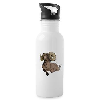 lustig guckendes Mufflon Geschenk für Mufflons Fan - Trinkflasche mit integriertem Trinkhalm - Weiß - Rechts