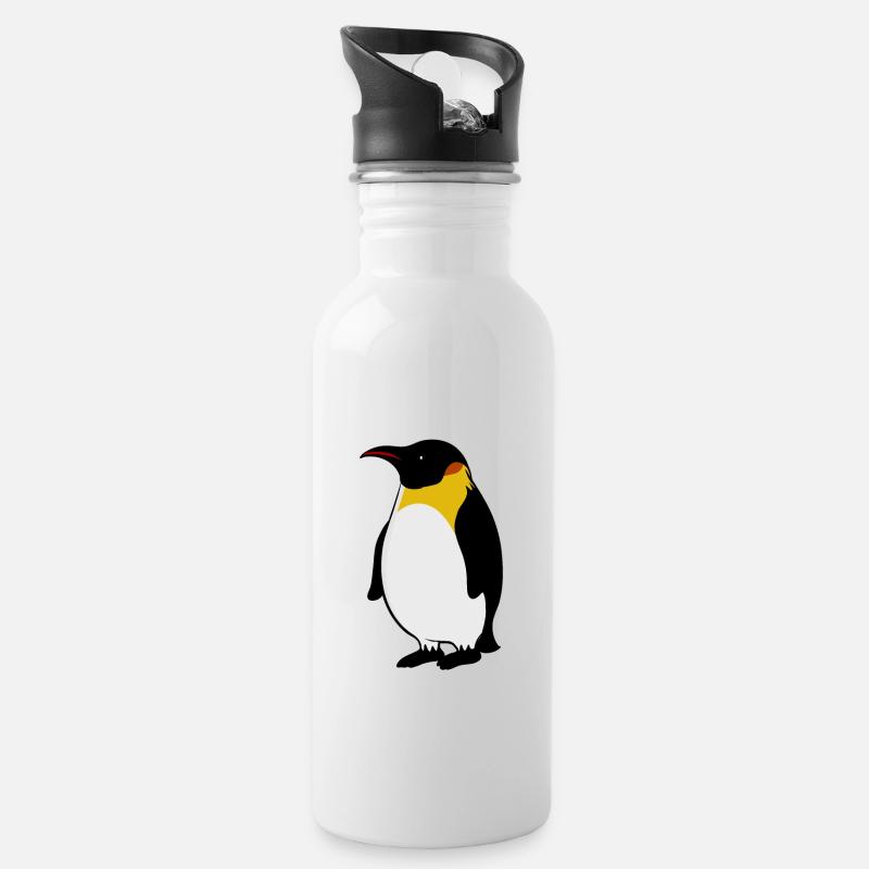 penguin - Water bottle with straw - white