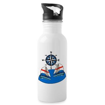 Nordic sailing sailboat wind rose compass maritime - Water bottle with straw - white - Right