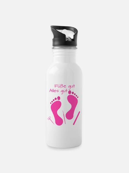 Fußpflege Pediküre Podologe Nagelstudio Geschenk - Trinkflasche mit integriertem Trinkhalm - Weiß
