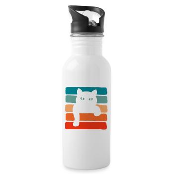 Retro Vintage Color Design Cat - Black Cat - Trinkflasche mit integriertem Trinkhalm - Weiß - Rechts