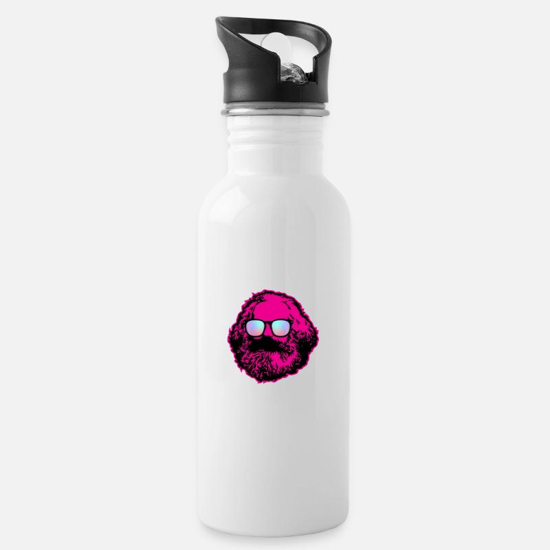 Karl Marx - Sharing is Caring, Parody, Lustig - Trinkflasche mit integriertem Trinkhalm - Weiß