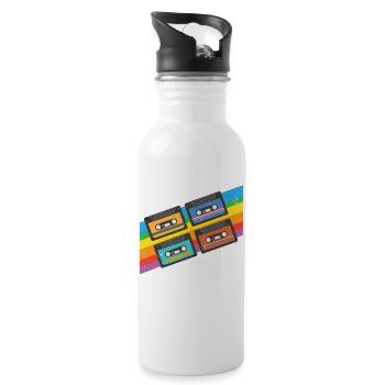 Vintage colorful Cassette Tape - Trinkflasche mit integriertem Trinkhalm - Weiß - Rechts
