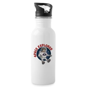"Space Explorer" Astronaut auf rundem Hintergrund. - Trinkflasche mit integriertem Trinkhalm - Weiß - Rechts