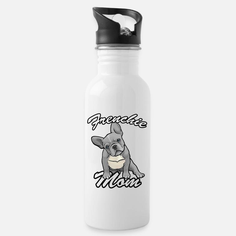 Frenchie Mutter blau - Trinkflasche mit integriertem Trinkhalm - Weiß