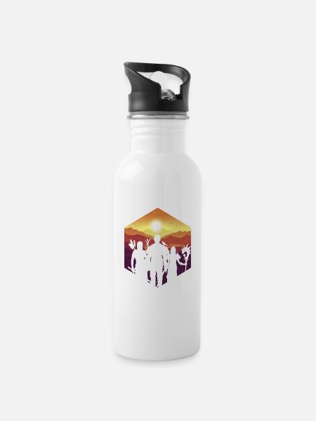 Cooles Fantasy D20 Würfel Gruppen Silhouette RPG - Trinkflasche mit integriertem Trinkhalm - Weiß