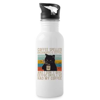 Coffee spelled backwards is Eeffoc Kaffee Morning - Water bottle with straw - white - Right