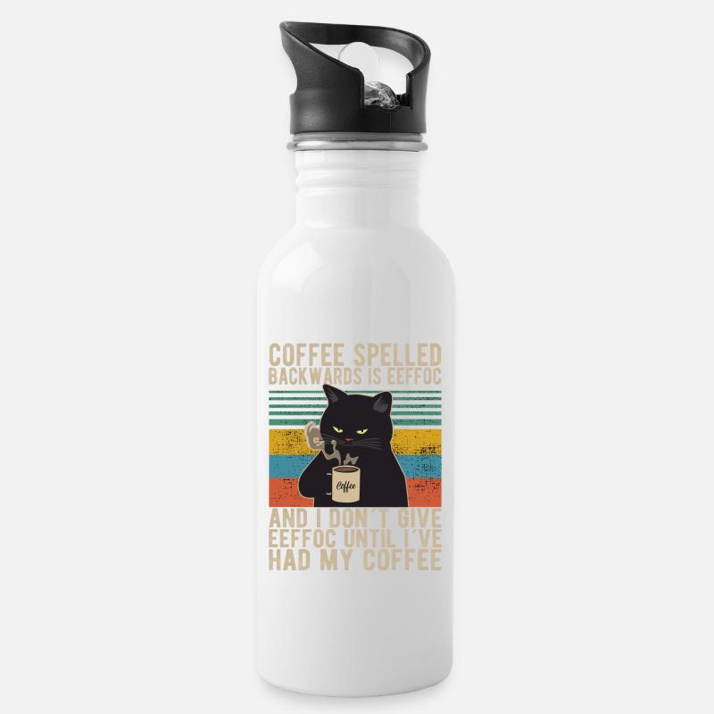 Coffee spelled backwards is Eeffoc Kaffee Morning - Trinkflasche mit integriertem Trinkhalm - Weiß