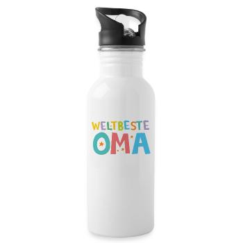 Weltbeste Oma - Trinkflasche mit integriertem Trinkhalm - Weiß - Rechts