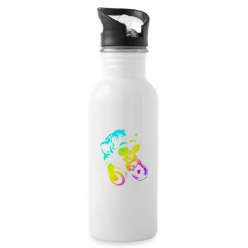 schimpanse kopfhörer affe musik geschenk - Trinkflasche mit integriertem Trinkhalm - Weiß - Rechts