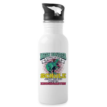 Einschulung Geschwister Geschenk Bruder Dino T-Rex - Trinkflasche mit integriertem Trinkhalm - Weiß - Rechts