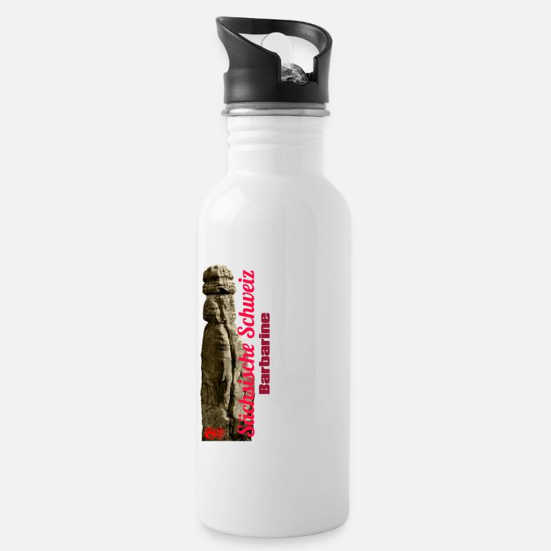 Sächsische Schweiz - Barbarine - Trinkflasche mit integriertem Trinkhalm - Weiß