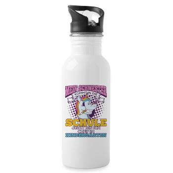 Einschulung Geschwister Geschenk Schwester Einhorn - Trinkflasche mit integriertem Trinkhalm - Weiß - Rechts