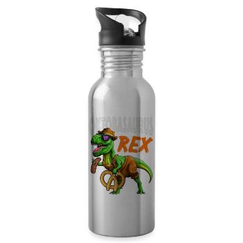 T-Rex Lederhosen Dinosaur Bavarian Cos - Water bottle with straw - silver - Right