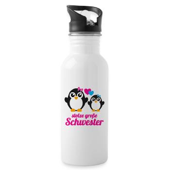 Stolze Große Schwester Pinguin Mädchen Geschenk - Trinkflasche mit integriertem Trinkhalm - Weiß - Rechts
