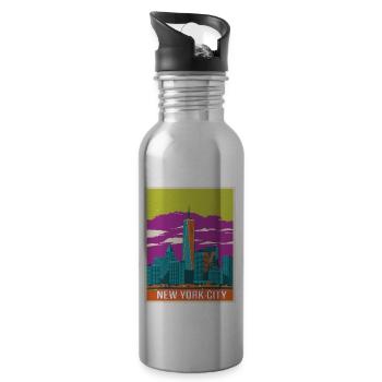 new York - Water bottle with straw - silver - Right
