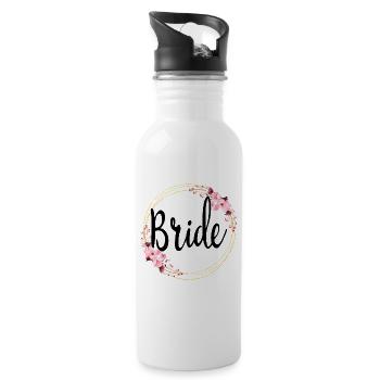 Bride To Be Bridal Flower Wreath Flowers Engagement JGA - Water bottle with straw - white - Right