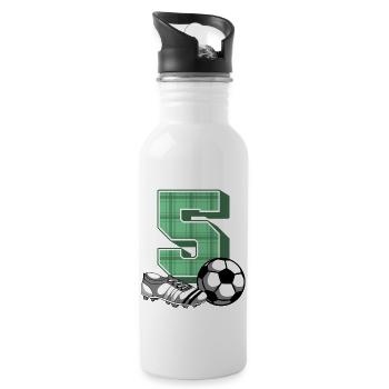 5th birthday football boys 5 years footballer - Water bottle with straw - white - Right