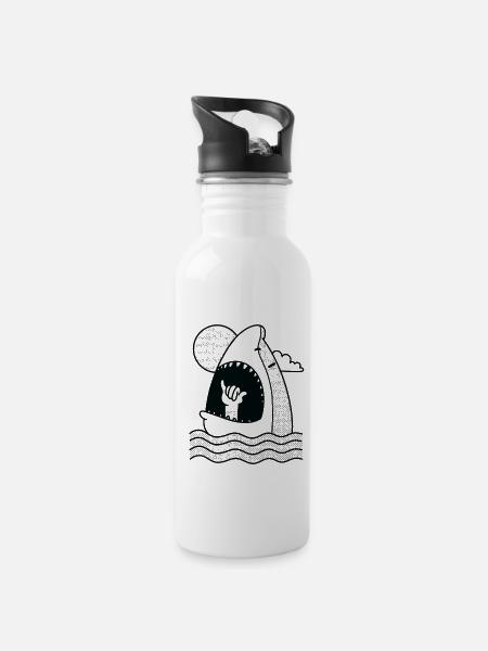 Sharke isst eine Hand Bestes Geschenk - Trinkflasche mit integriertem Trinkhalm - Weiß