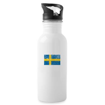 Sweden Flag Distressed - Water bottle with straw - white - Right