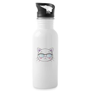 Chat de nerd avec des lunettes de nerd - Gourde avec paille intégrée - blanc - Droite