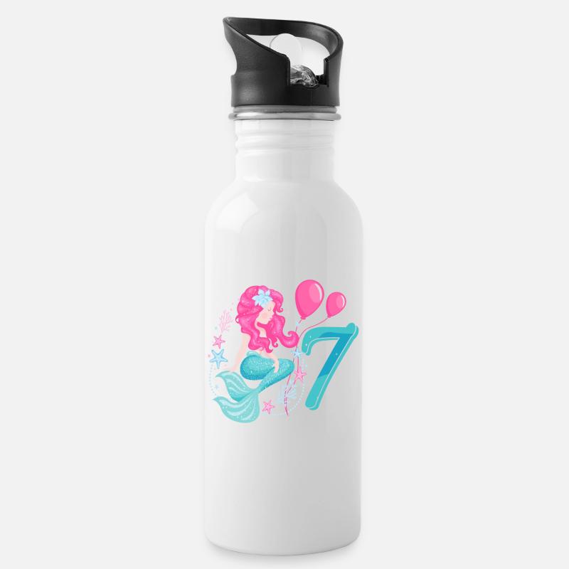 7. Geburtstag Meerjungfrau Sieben Jahre - Trinkflasche mit integriertem Trinkhalm - Weiß