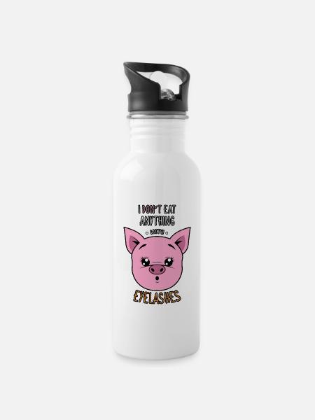 I don't eat anything that has eyelashes Vegan Love for animals - Water bottle with straw - white