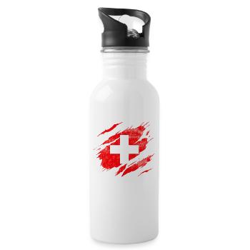 Schweiz Flagge - Trinkflasche mit integriertem Trinkhalm - Weiß - Rechts