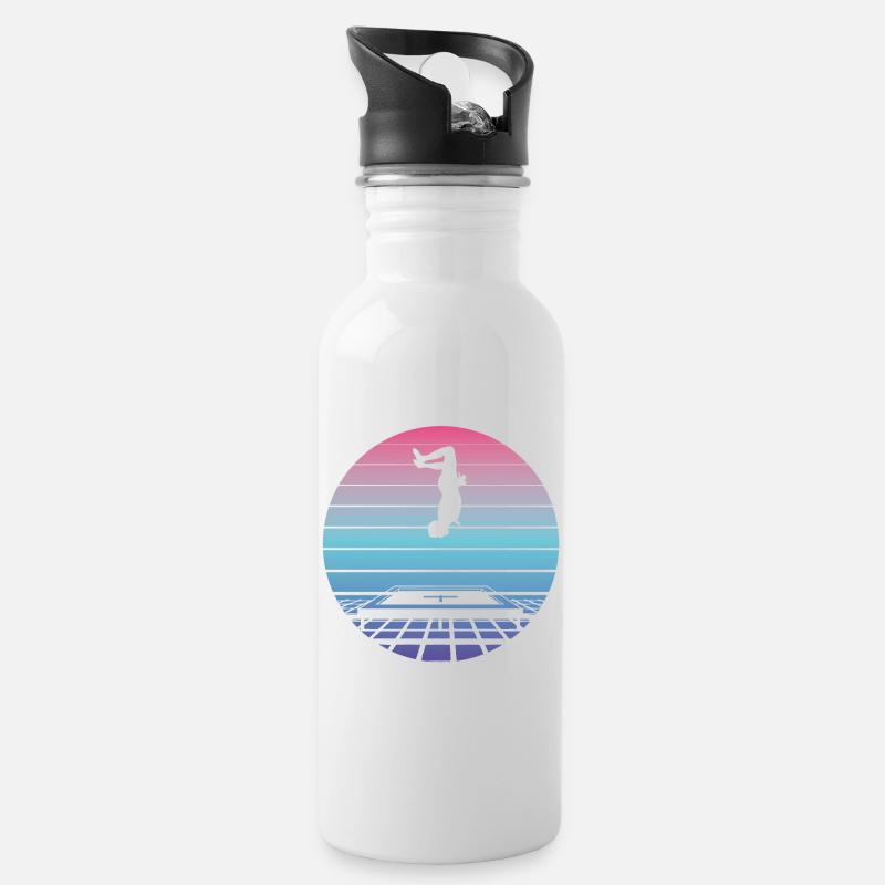Trampolin Springen Sprung Vaporwave Retro Geschenk - Trinkflasche mit integriertem Trinkhalm - Weiß